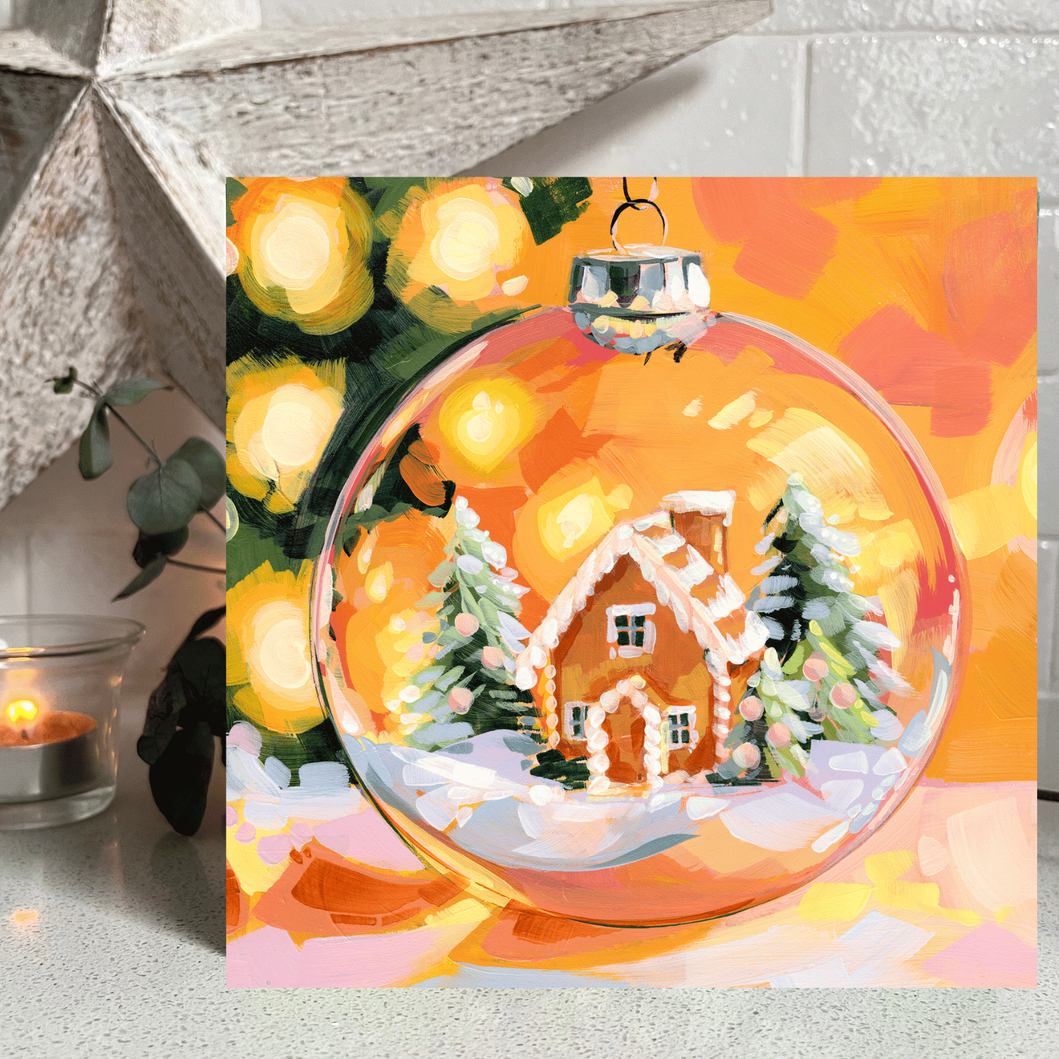 Gingerbread Glow Christmas Greeting Art Card