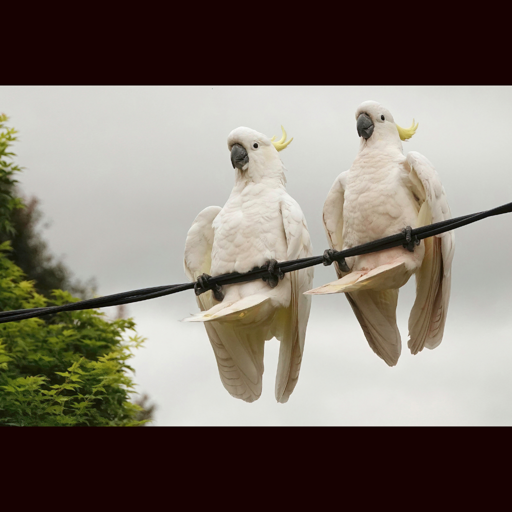 Blank Greeting Card - The Balancing Act - Sulphur-crested Cockatoos Photo