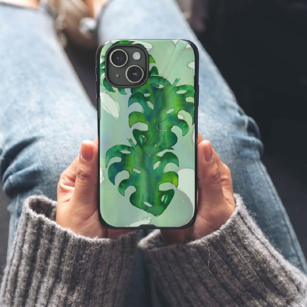 Mobile Phone Tough Glossy Cover With 'Monstera Leaf' Artwork Print