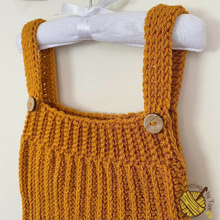 Handmade crochet baby romper 6-12 months - gold