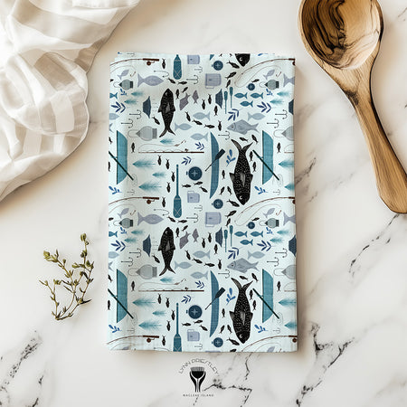 Cotton Linen Tea Towel - Gone Fishing -Australian shipping included