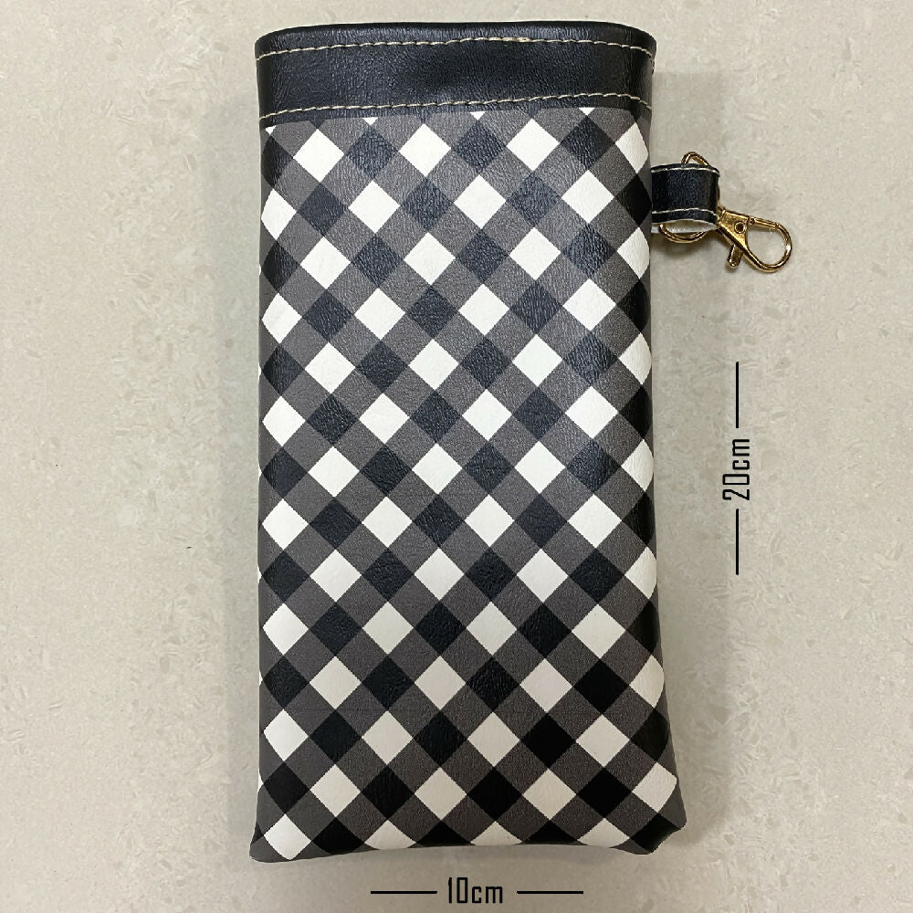 Glasses Case / PU Leather Black and White Gingham pattern print #15