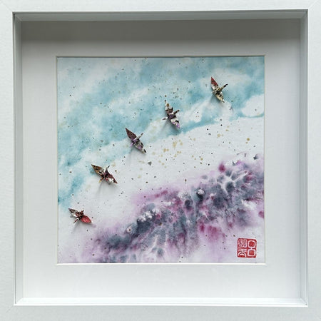 High above Green's Pool - watercolour and papercranes framed art