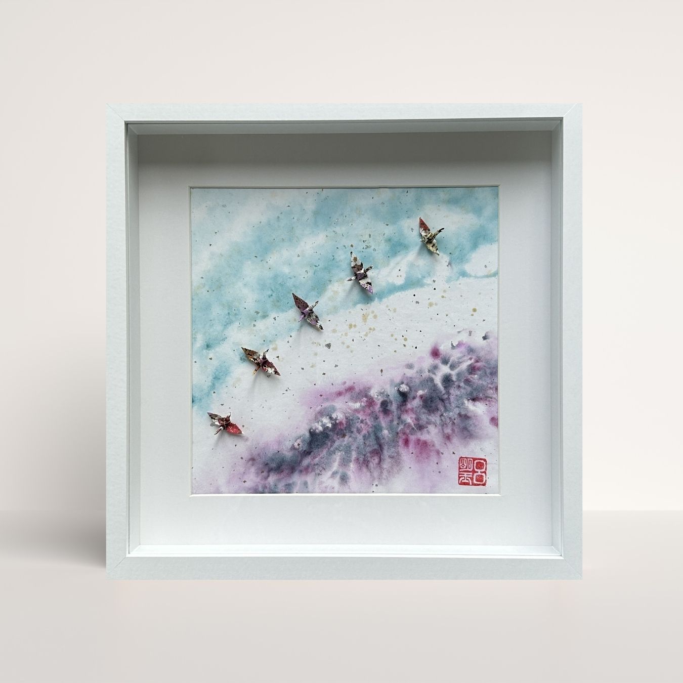 High above Green's Pool - watercolour and papercranes framed art