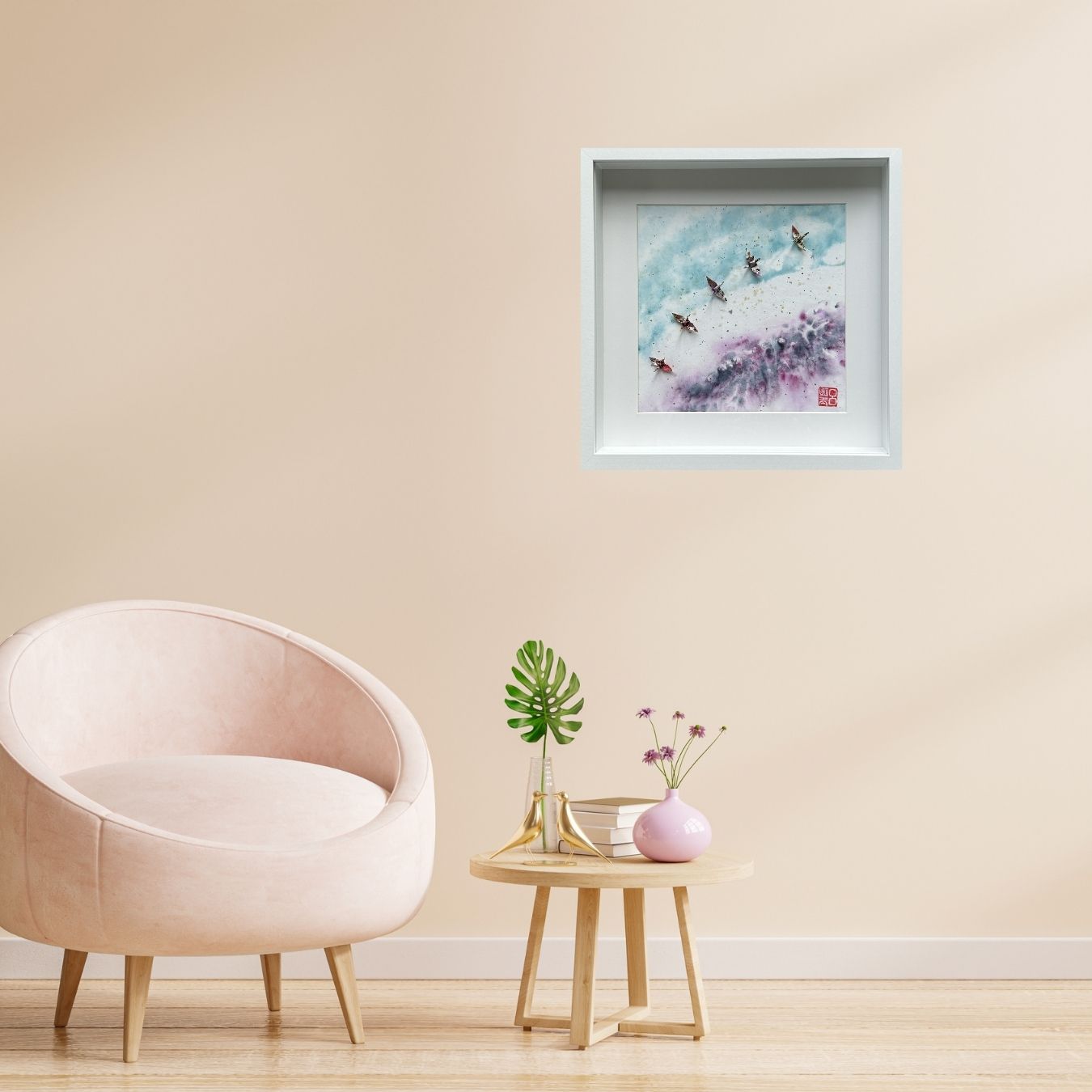 High above Green's Pool - watercolour and papercranes framed art