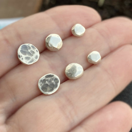 Sterling Silver Stud Earrings Organic Moonscape Pebble