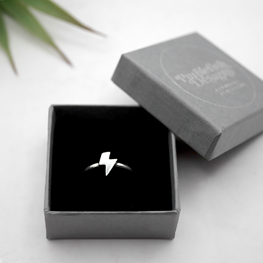 lightning bolt ring sterling silver gift box sml
