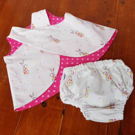 Baby Girls Reversible Top & Bloomers Set | Size 1