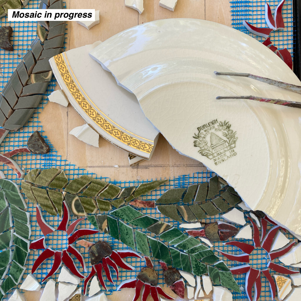 Personalised Mosaic House Number - Flowering Gums - Upcycled Crockery -