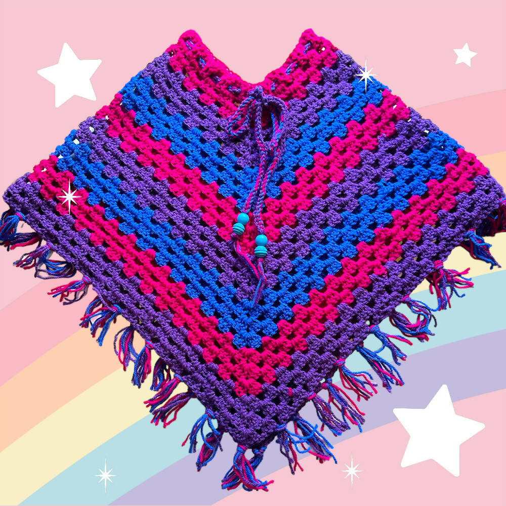 Ruby - Handmade Crochet Childs Poncho ages 3-5 years