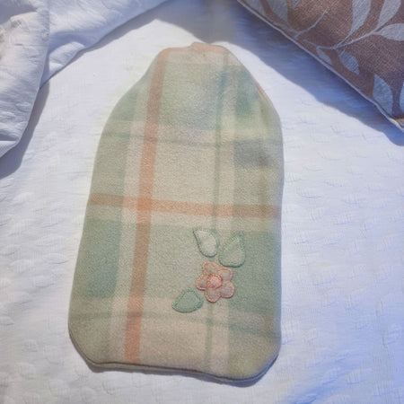 Upcycled hot water bottle cover - pale pastel flower