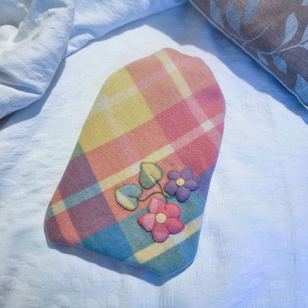 Upcycled hot water bottle cover - candy pastel flowers