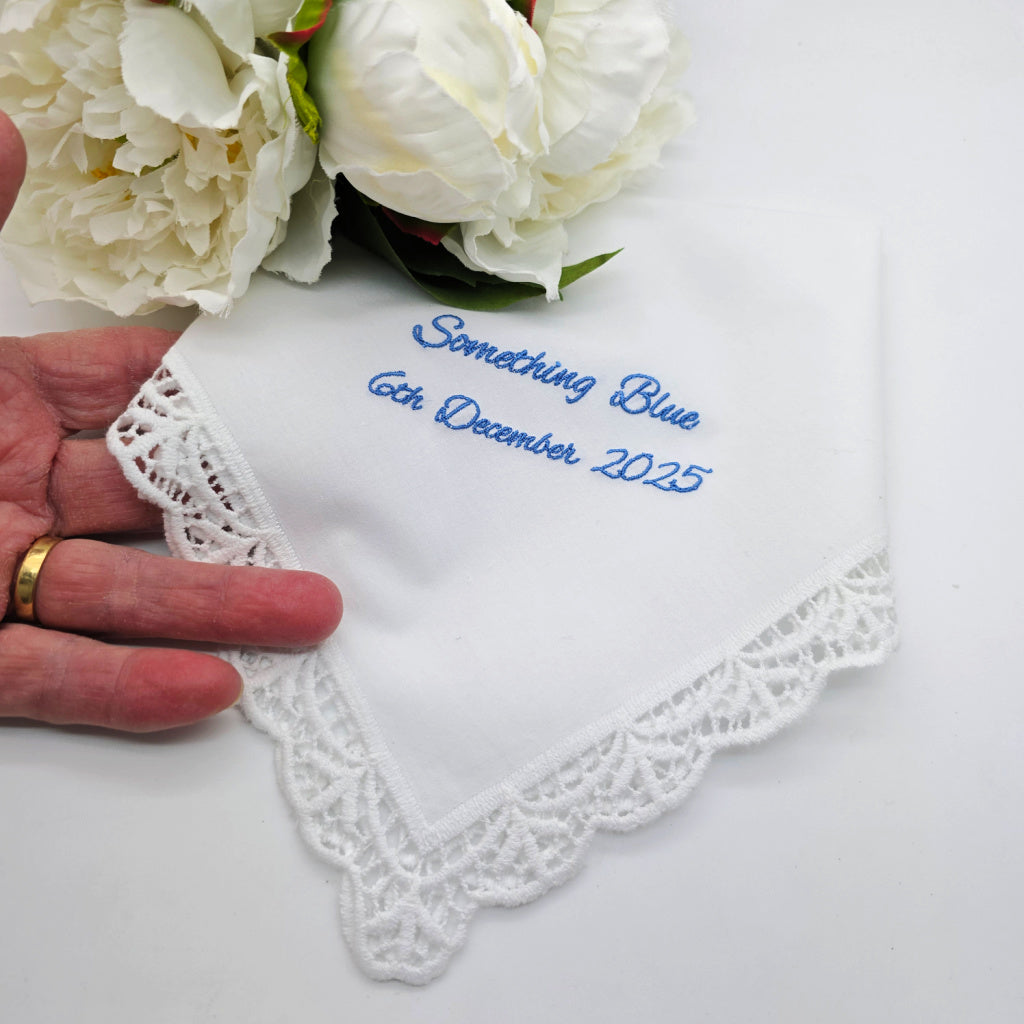 Something Blue Elegant Personalised Bride's Handkerchief Gift