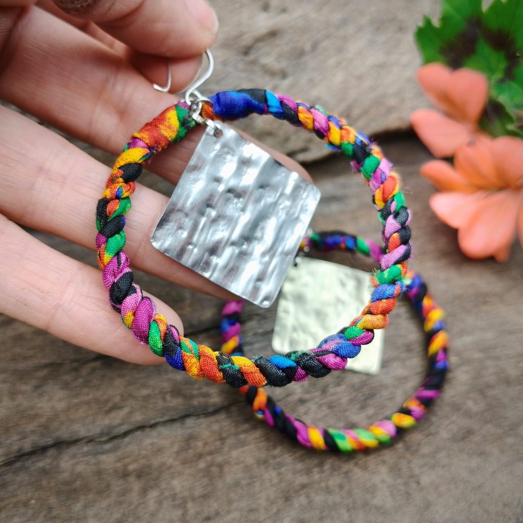 Large Fabric Hoop Earrings - upcycled materials