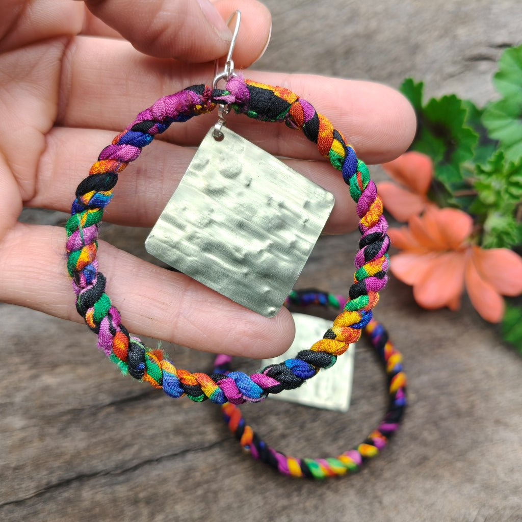 Large Fabric Hoop Earrings - upcycled materials