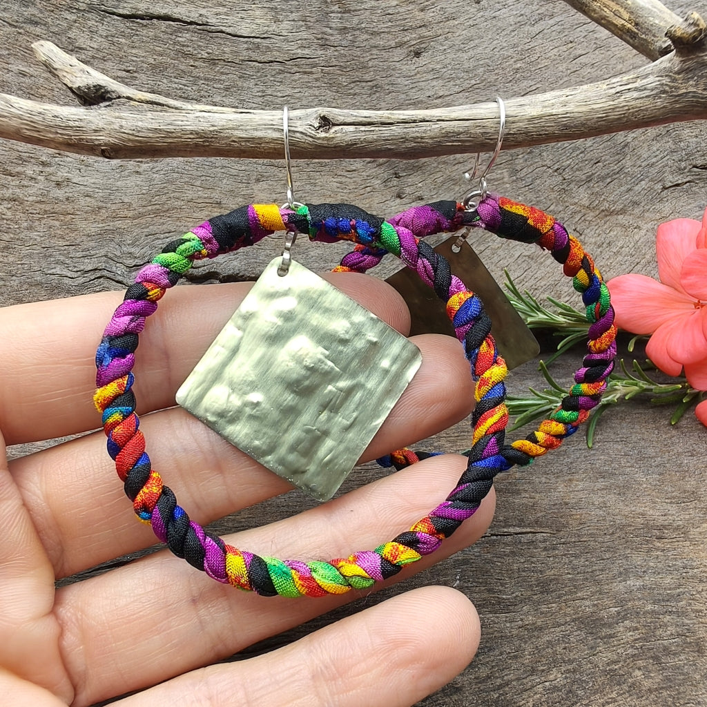 Large Fabric Hoop Earrings - upcycled materials