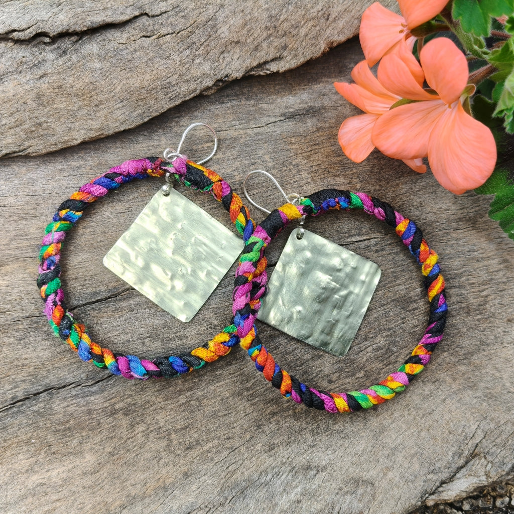 Large Fabric Hoop Earrings - upcycled materials