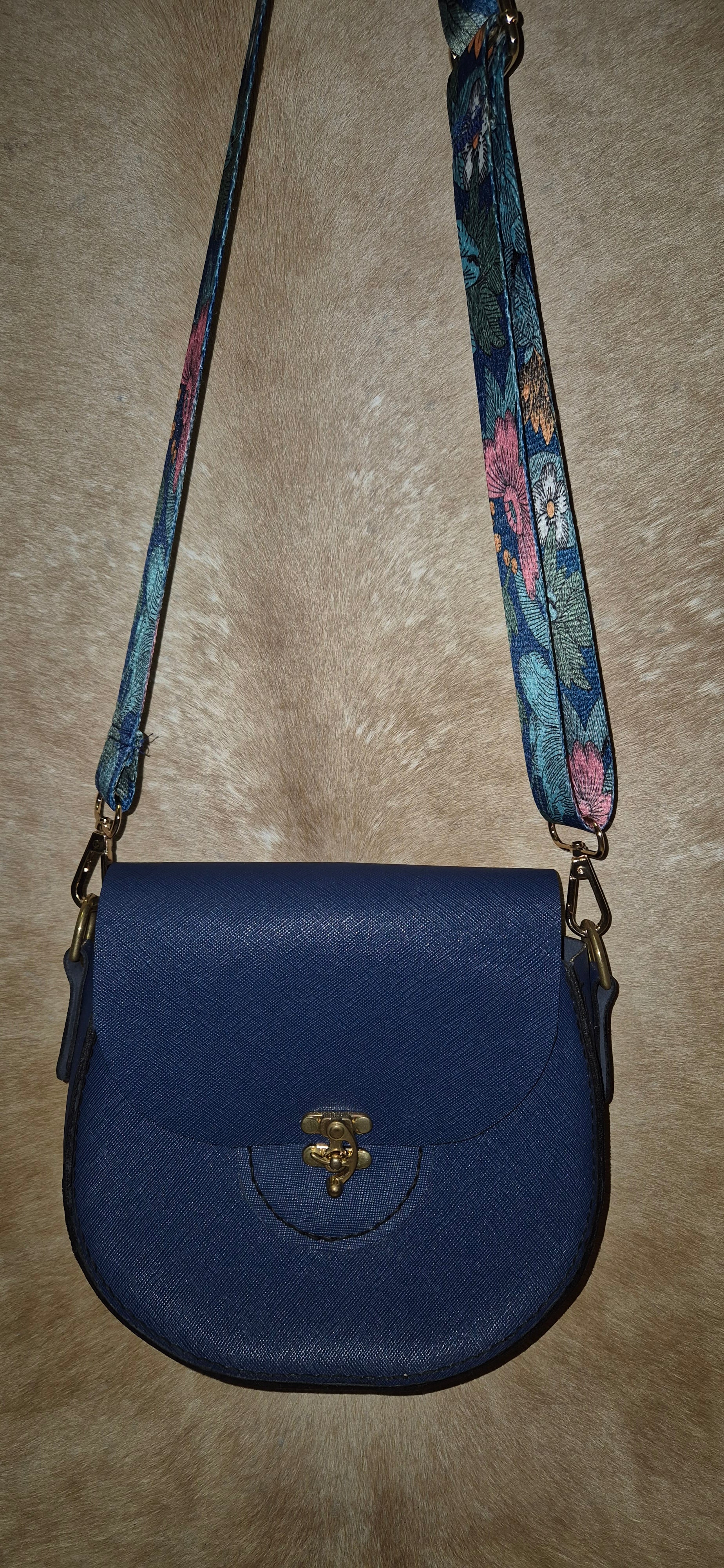 Navy blue Saffiano leather saddle bag