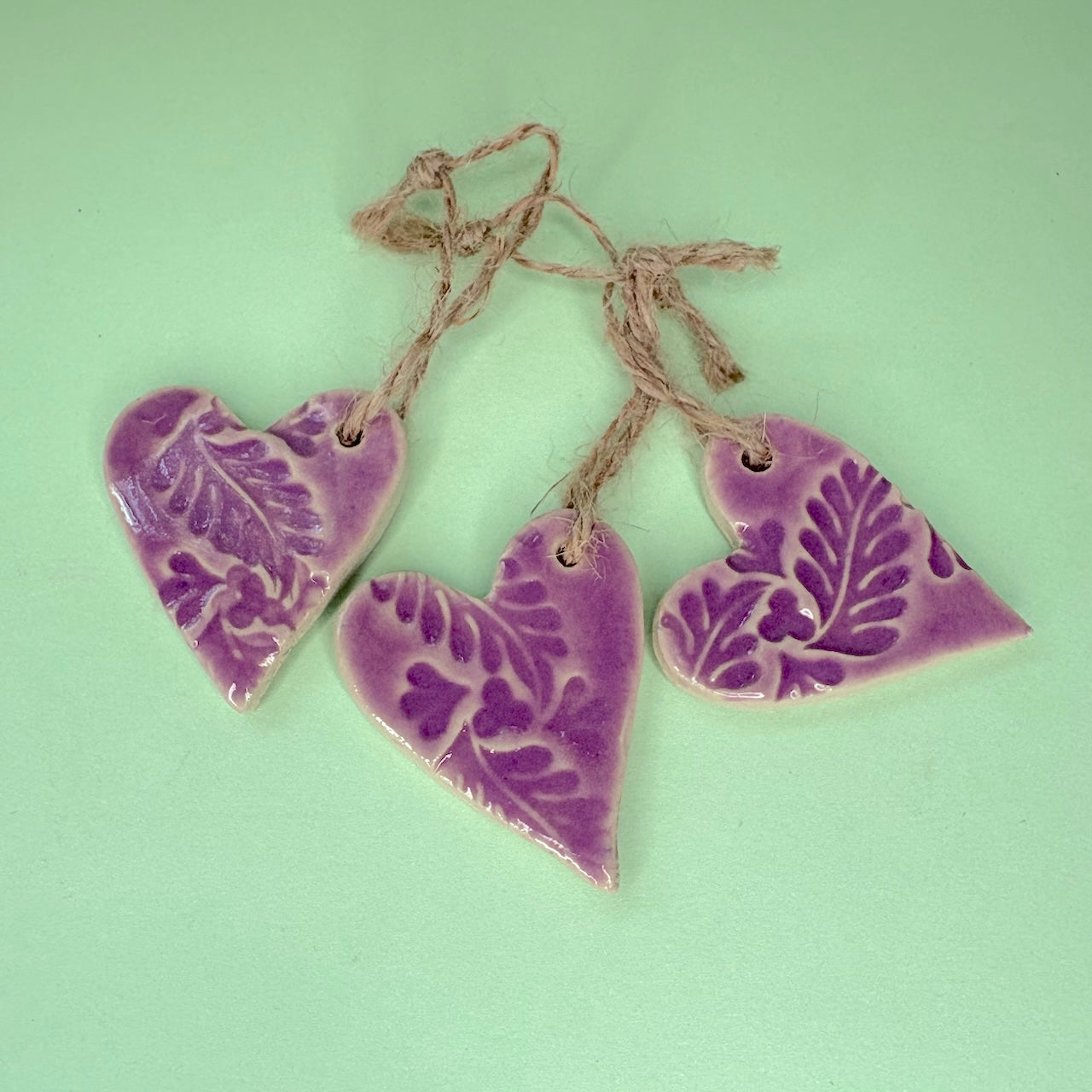 Ceramic handcrafted heart gift tags – set of 3 Xmas tags