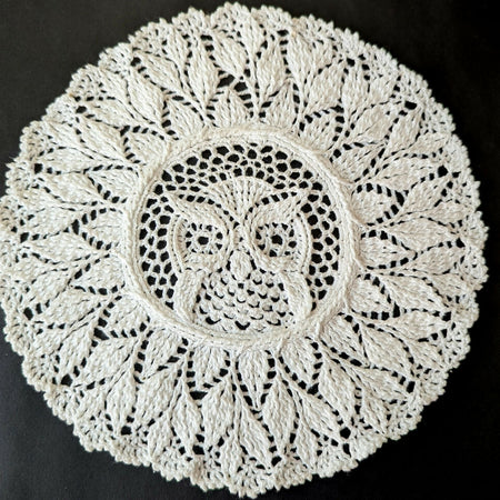 Textured owl doily, handmade