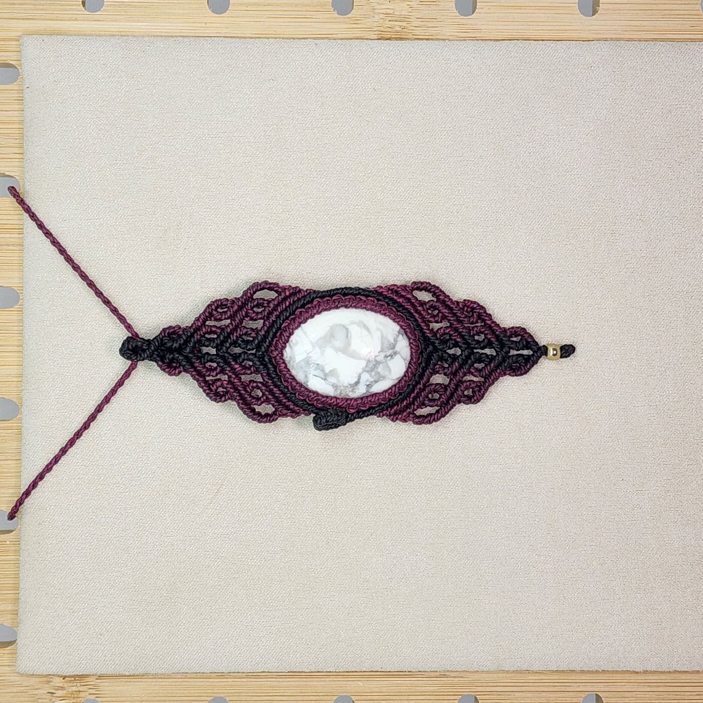 Black and Cherry Black macrame necklace with Howlite cabochon
