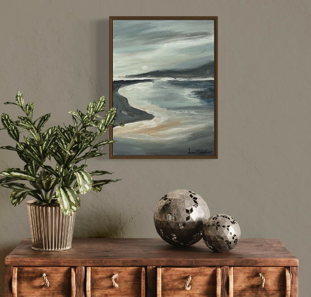 'Coastal Moonrise' Framed painting 32x42cm