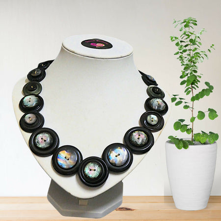 Black Button necklace - Black Magic