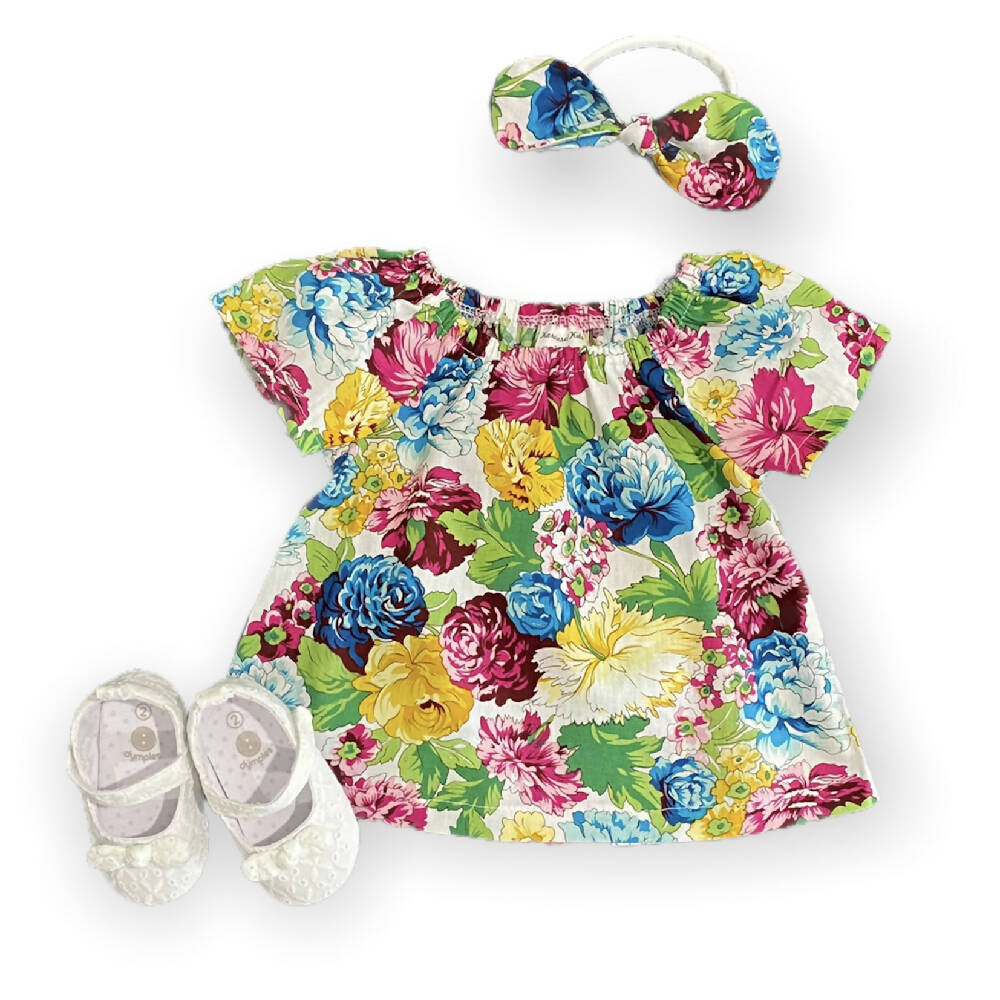 SIZE 1 Girls Sweet Cotton Peasant Blouse & Panties SET