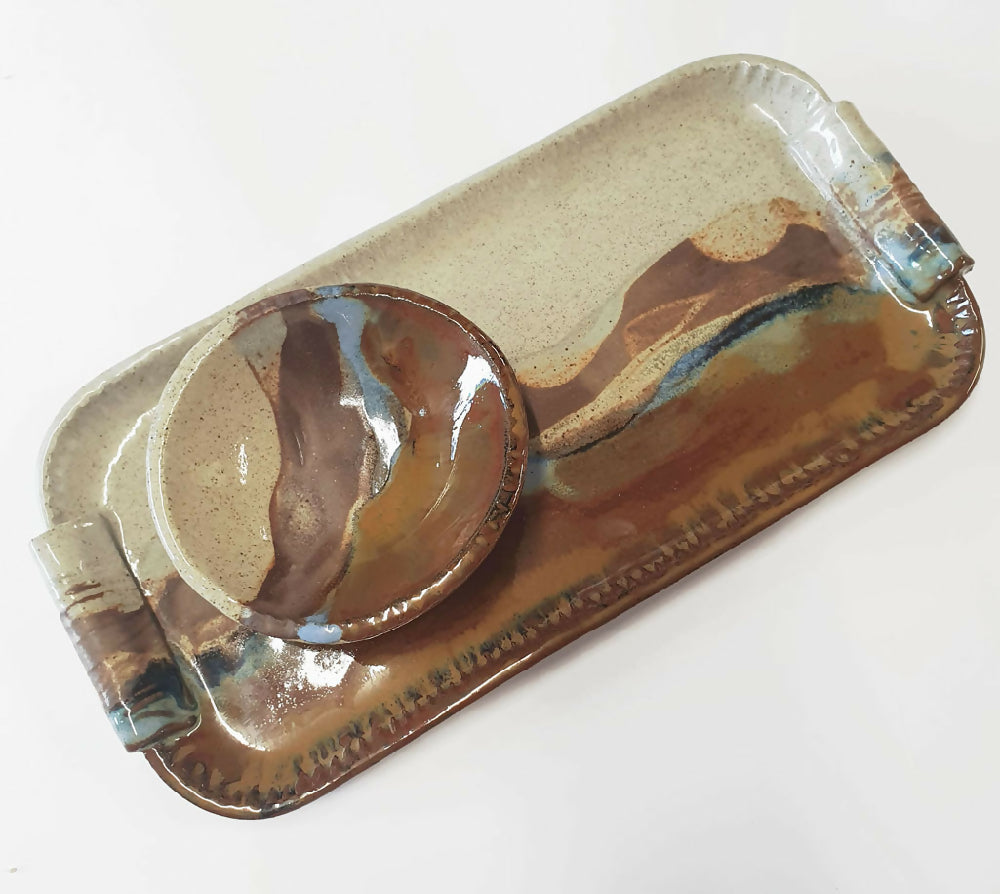 Earthy colours ceramic serving dish and matching condiment bowl - Yallingup Art Studio - Julie Ann Smith