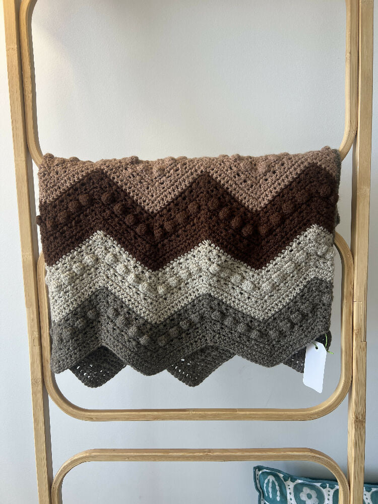 Blanket | Handmade Crochet | Bobble Ripple | Browns & Cream