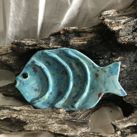 Blue speckled soapfish soap rest