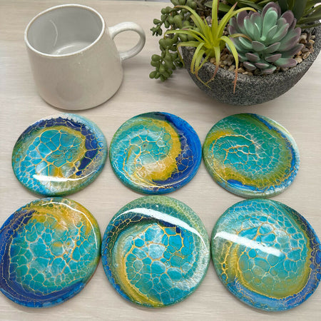 Ocean Inspired Resin-coated Coasters - Set of 6