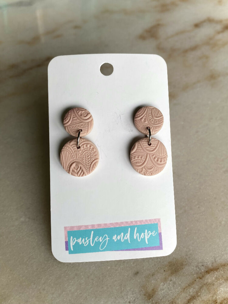 Embossed Polymer Clay Dangles - Pale Pink