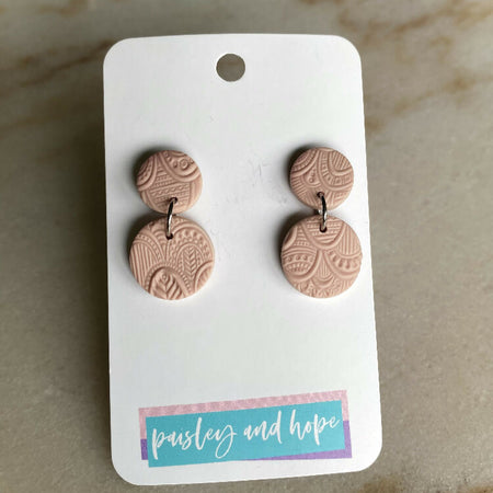 Embossed Polymer Clay Dangles - Pale Pink