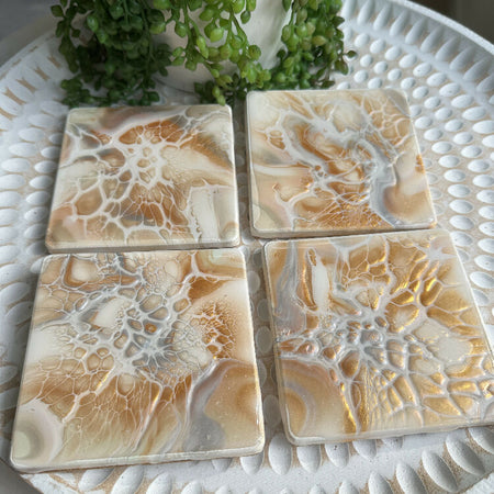 Gold & Silver Metallic Resin-coated Coasters - Set of 4