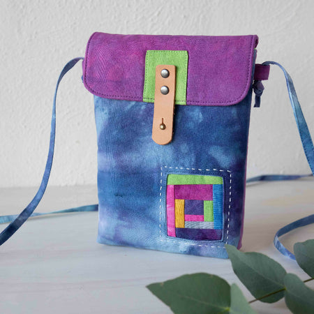 Ice Dyed Small Messenger/Cross Body Bag. Blue/Lilac
