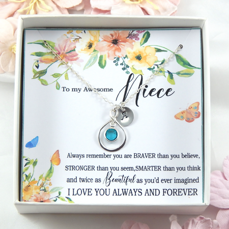 Personalized Niece Birthstone Necklace,Gift from Aunt to Niece