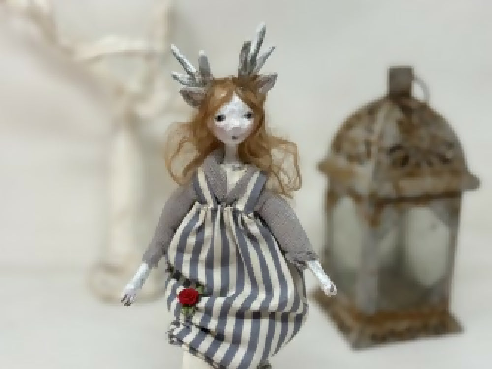 Art doll woodland creature deer woman collectable