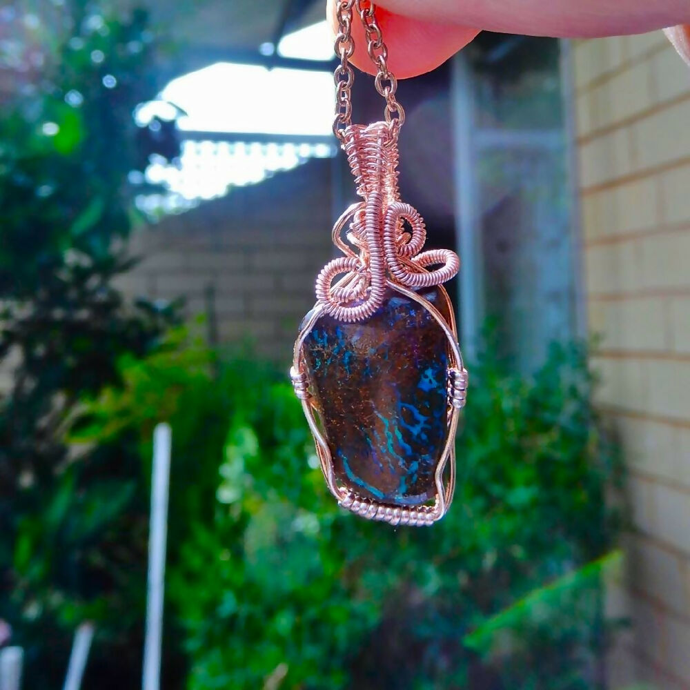 Australian Opal pendant Non Tarnish Rose Gold wire wrapped