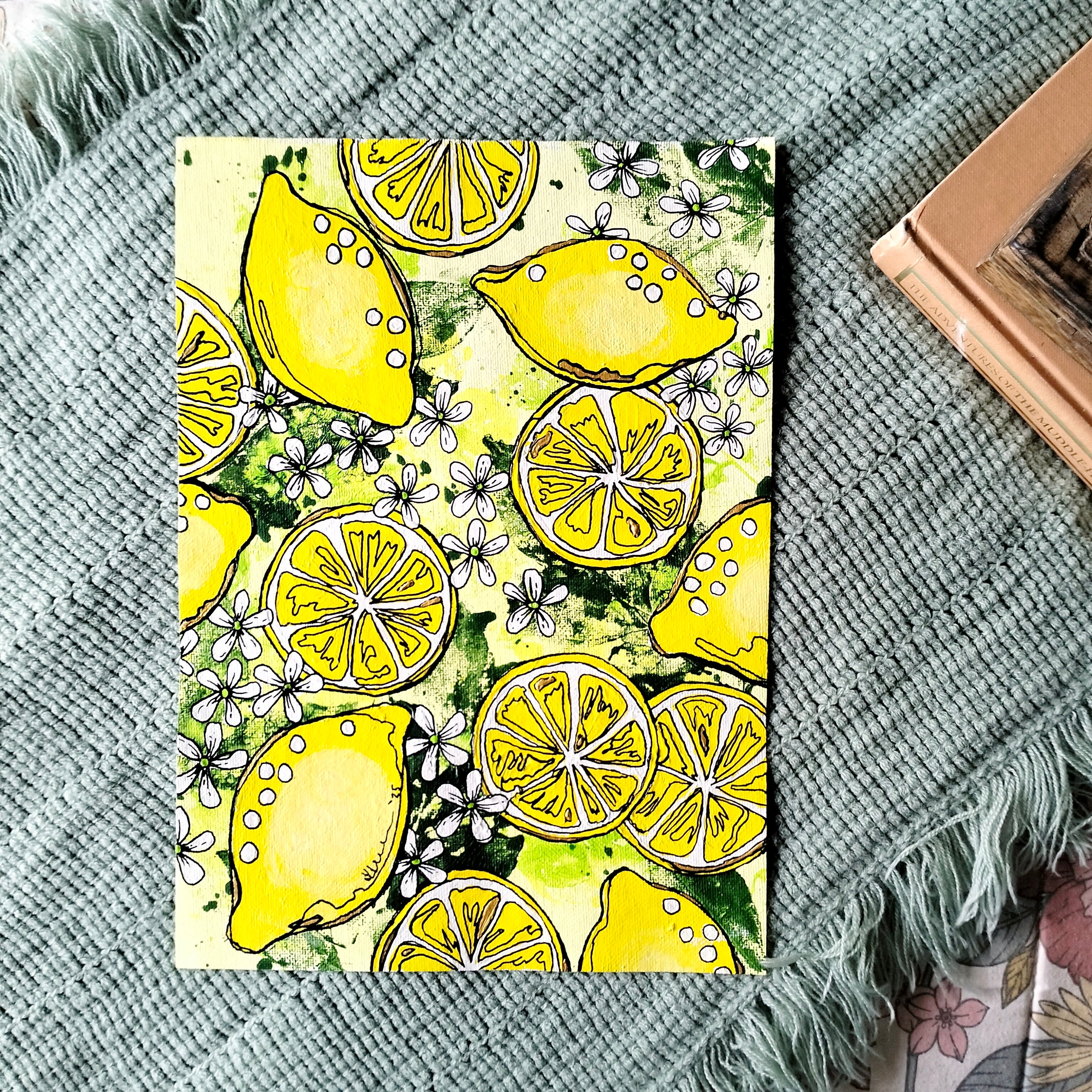 ORIGINAL ART - "Lemons and Blossoms" - Acrylic and Latex Abstract Art