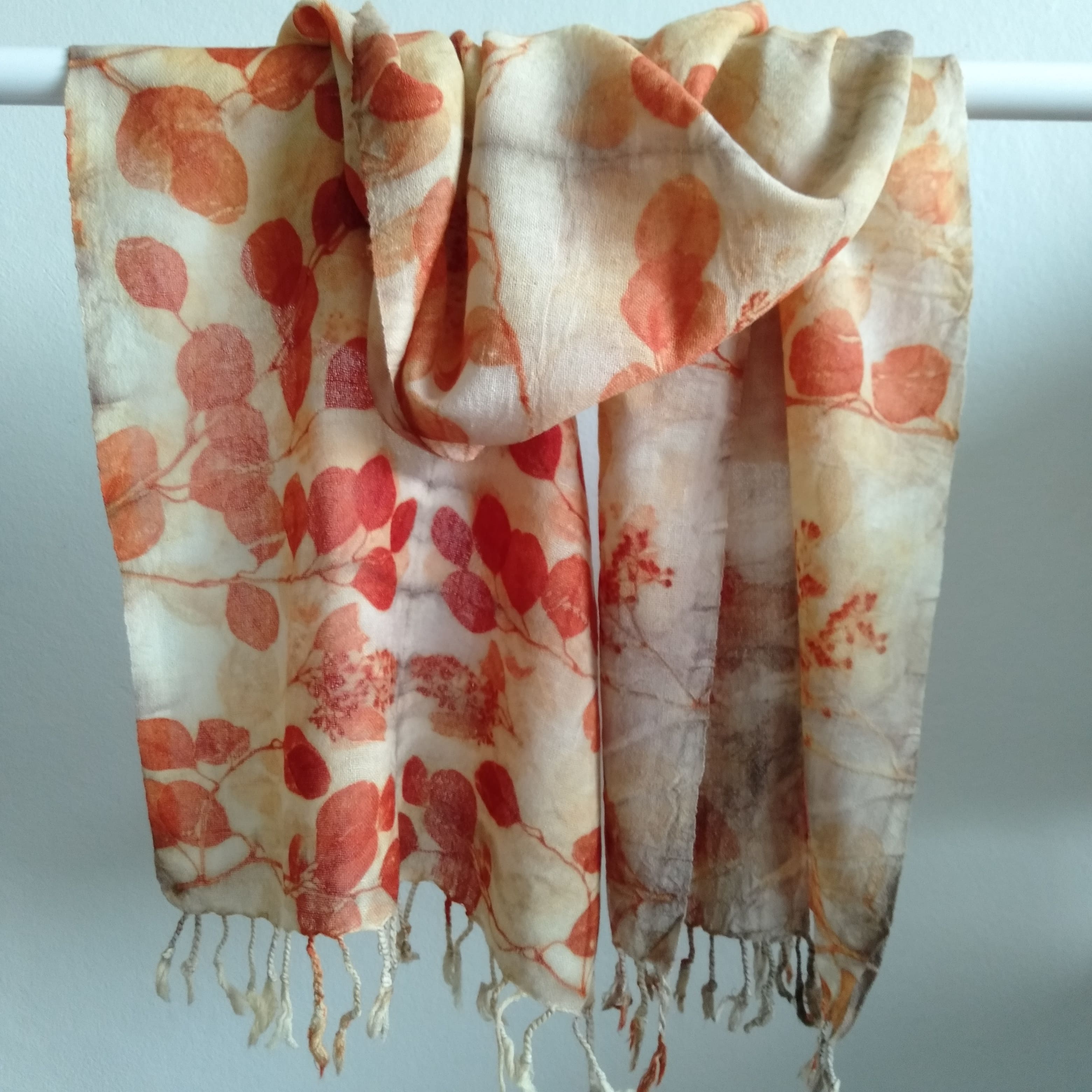 Pure wool scarf eco printed eucalyptus