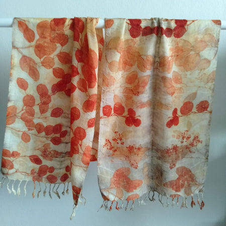 Pure wool scarf eco printed eucalyptus