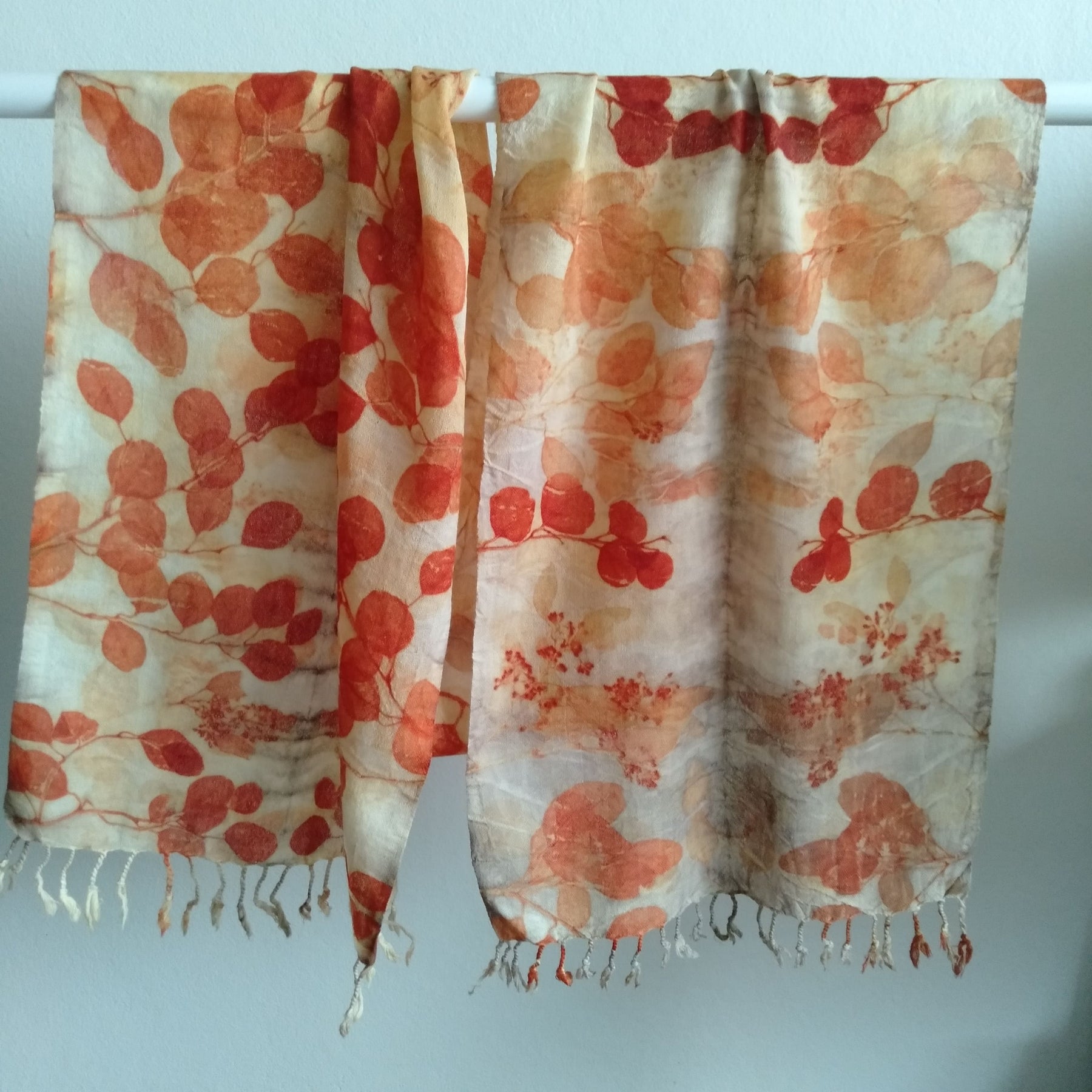 Pure wool scarf eco printed eucalyptus