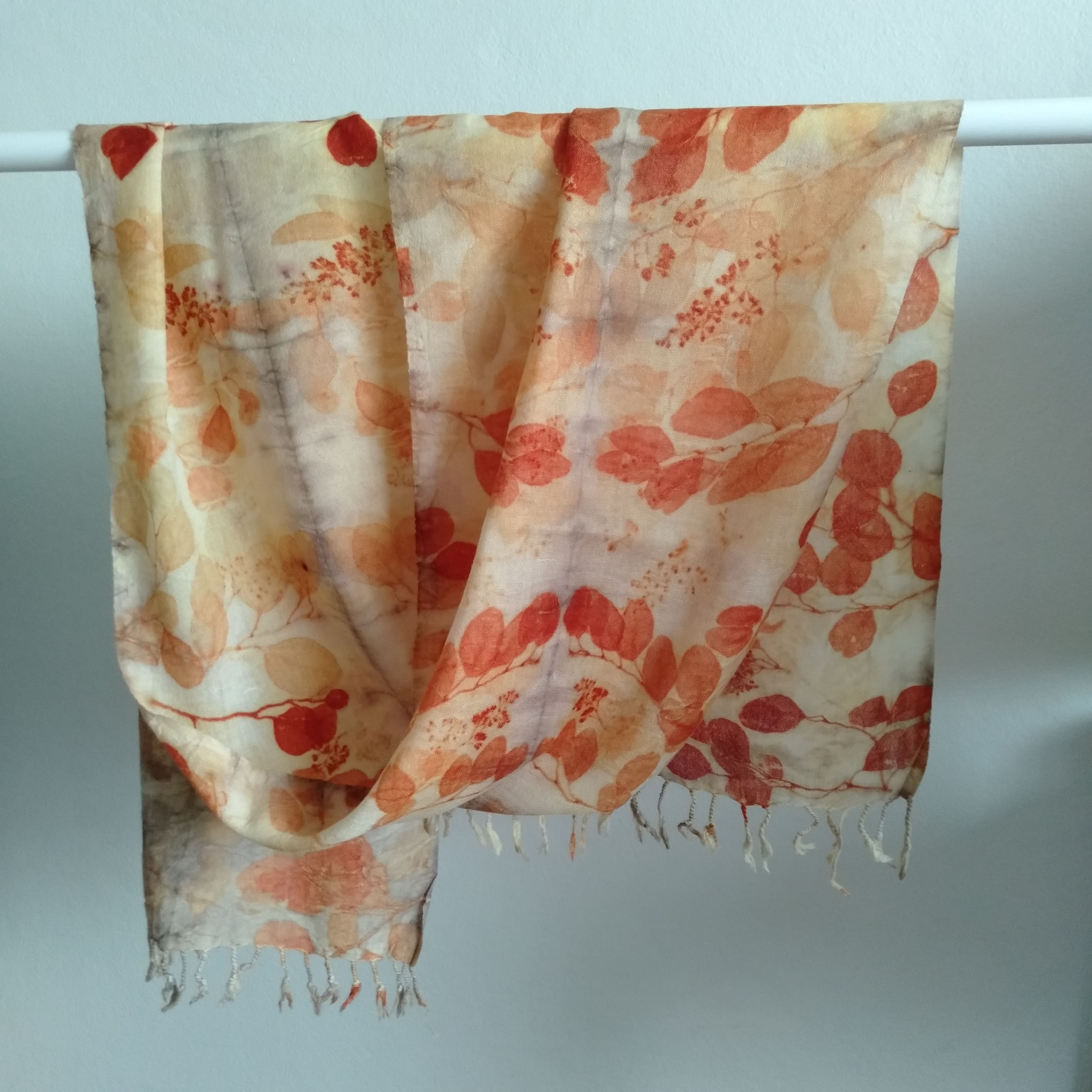 Pure wool scarf eco printed eucalyptus
