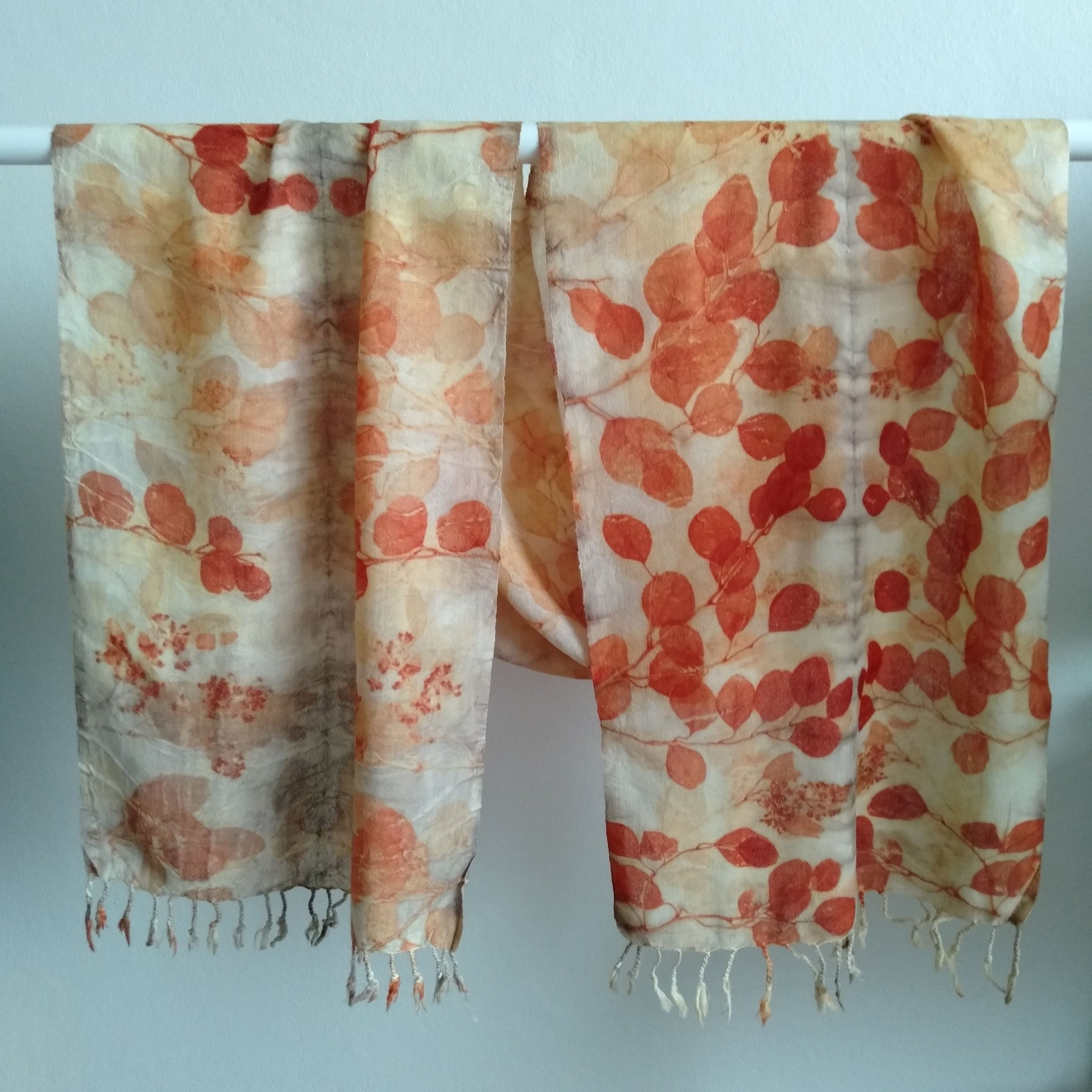 Pure wool scarf eco printed eucalyptus