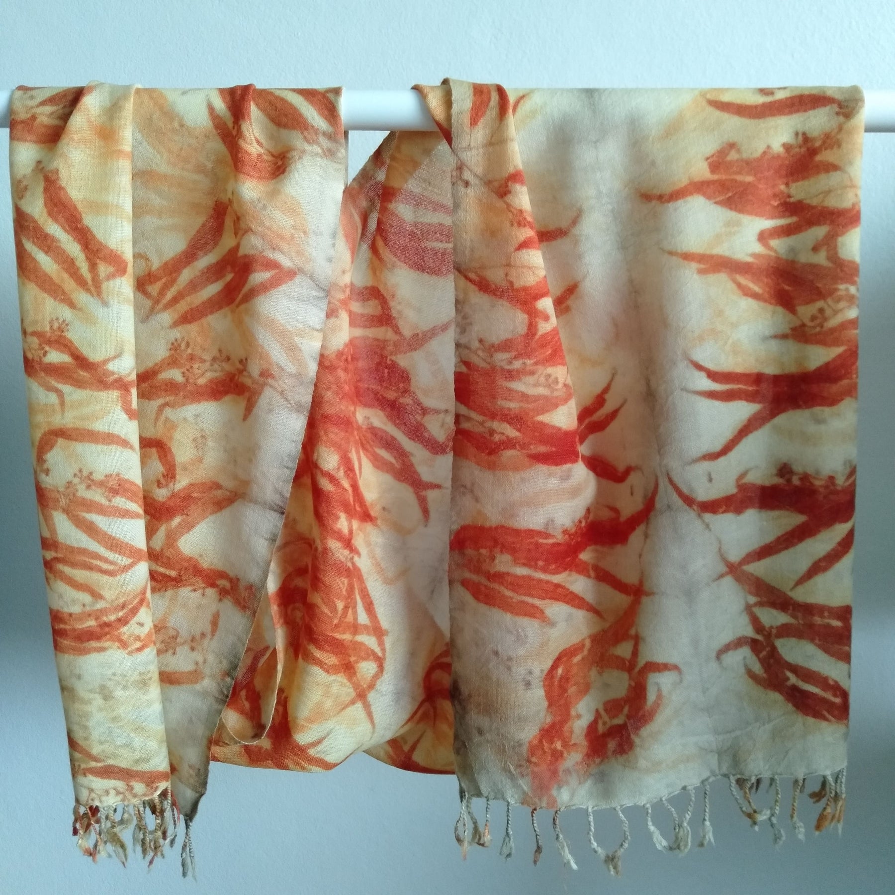 Pure merino wool scarf ecoprinted eucalyptus leaves