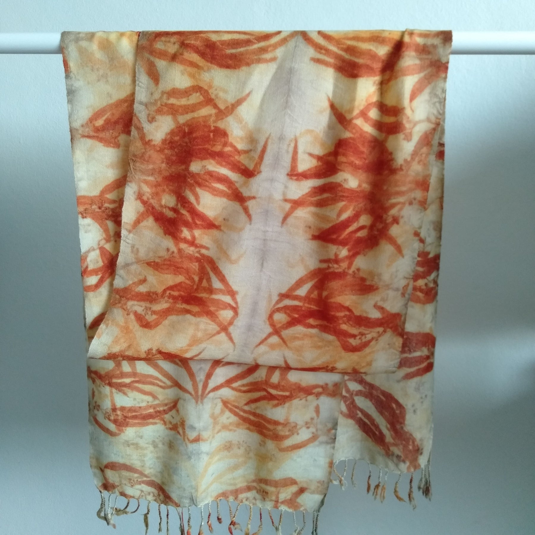 Pure merino wool scarf ecoprinted eucalyptus leaves