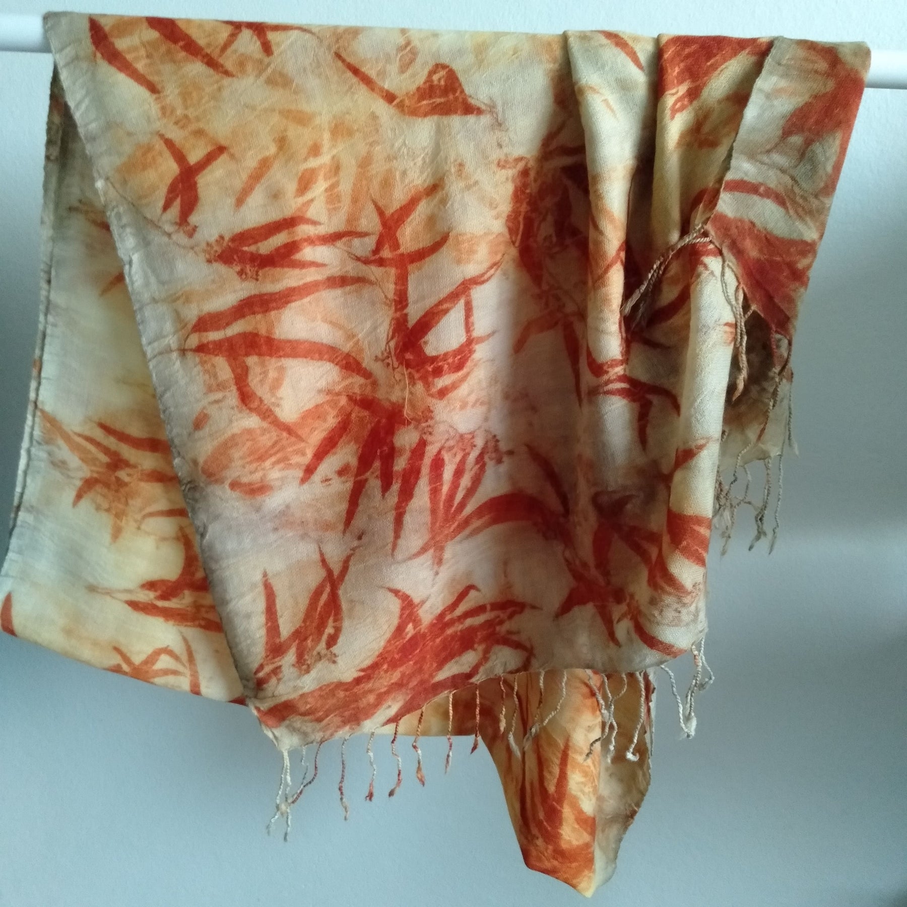 SOLD Pure merino wool wrap scarf ecoprinted with eucalyptus