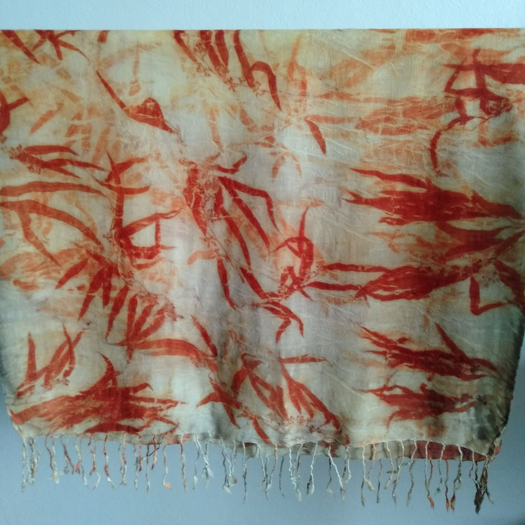 SOLD Pure merino wool wrap scarf ecoprinted with eucalyptus