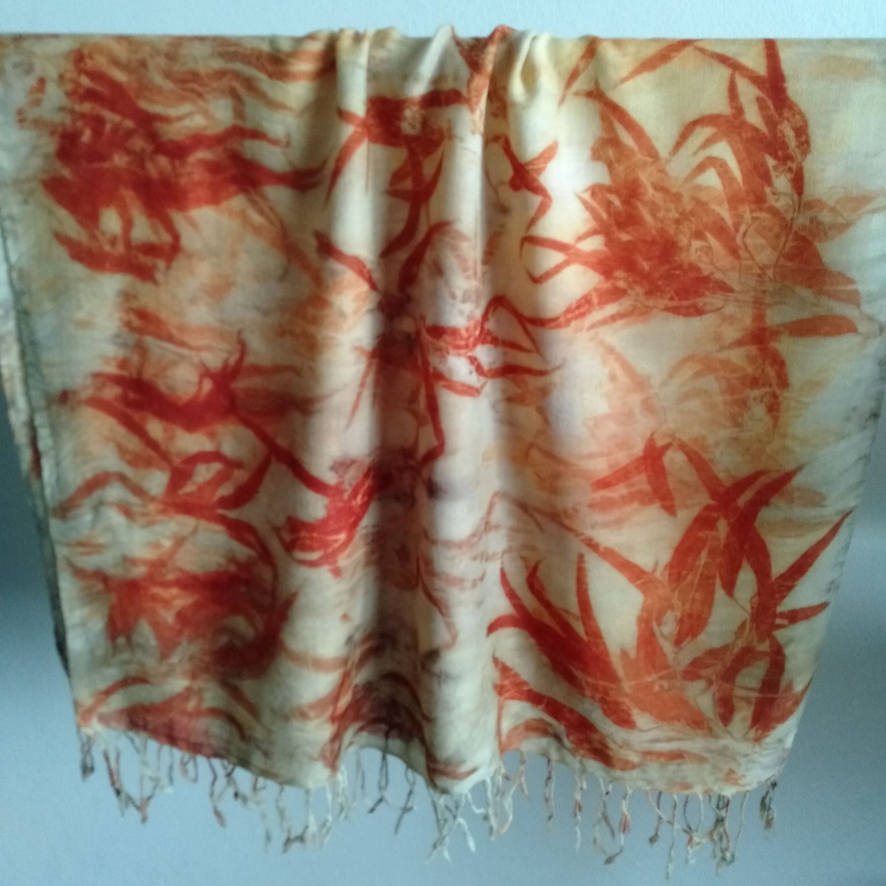 SOLD Pure merino wool wrap scarf ecoprinted with eucalyptus